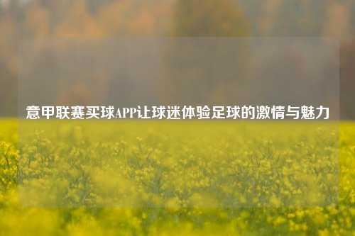 意甲联赛买球APP让球迷体验足球的激情与魅力